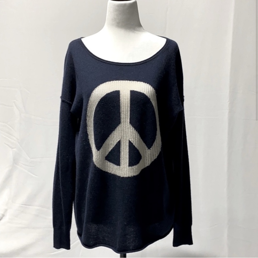 Autumn Cashmere 100% Cashmere Navy Peace Sign Sweater